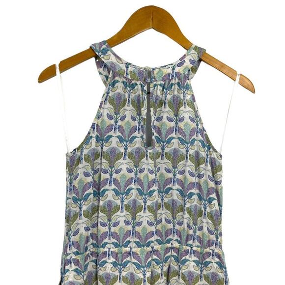 Etcetera Floral Mosaic Print Halter Self Tie Mini Dress Keyhole Size 00 - Picture 8 of 16